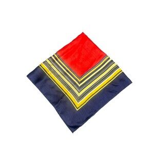 VTG Square Navy BLUE Yellow White Orange 20” X 20” Scarf Japan Rayon Nylon